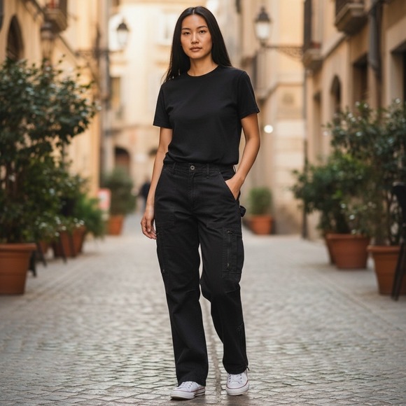 RE/DONE ORIGINALS Pants - RE/DONE ORIGINALS Cargo Utility Pants Womens‎ Size 24 Washed Black Cotton NWT